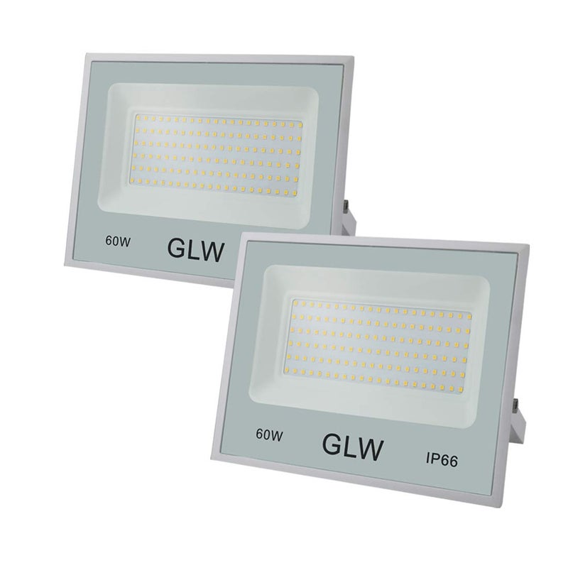 GLW ضوء الفيض GLW 60W خارجي IP66 مقاوم للماء، 6000LM 3000K ضوء LED دافئ للحديقة، الفناء، الممر والمزيد [عبوة 2] - Image 1